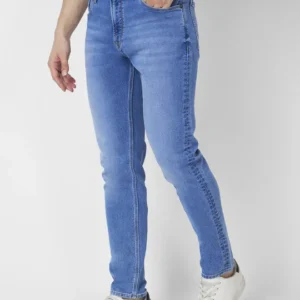 Men Light Blue Cotton Stretch